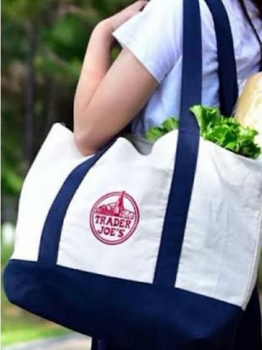 New! Viral Trader Joe's Canvas Market Tote in Navy & Cream